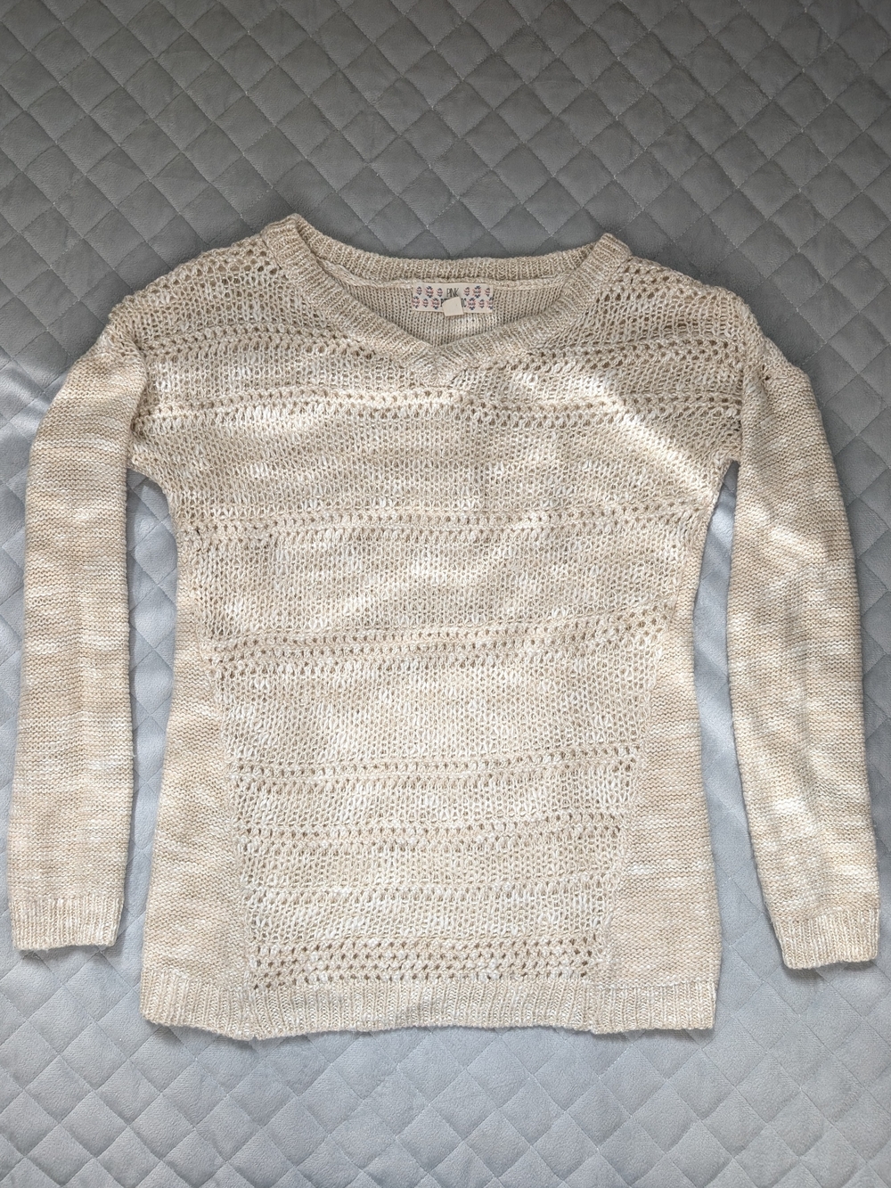 Pink Republic Cream and Shimmery Gold Open-Weave Knit Sweater
